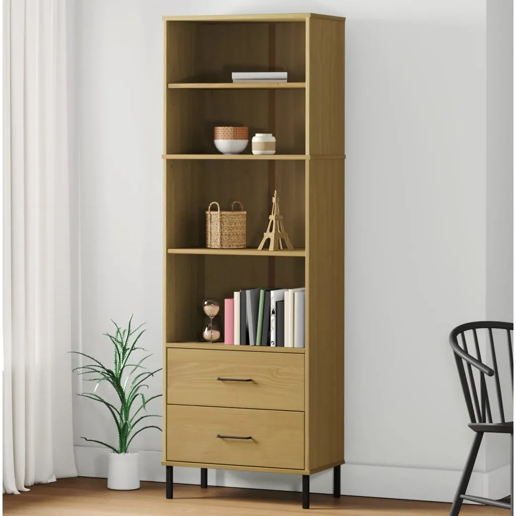 vidaXL Libreria con 2 Cassetti Marrone 60x35x180cm Legno Massello OSLO