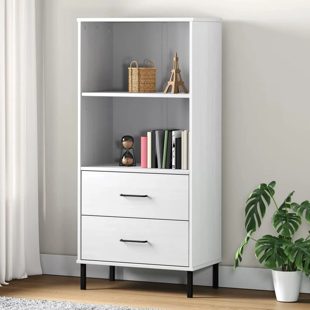 vidaXL Libreria 2 Cassetti Bianco 60x35x128,5 cm Legno Massello OSLO