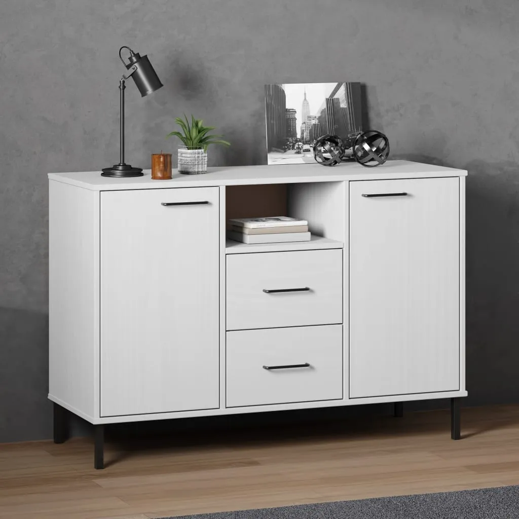 vidaXL Credenza Gambe Metallo Bianco 113x40x77 cm Legno Massello OSLO