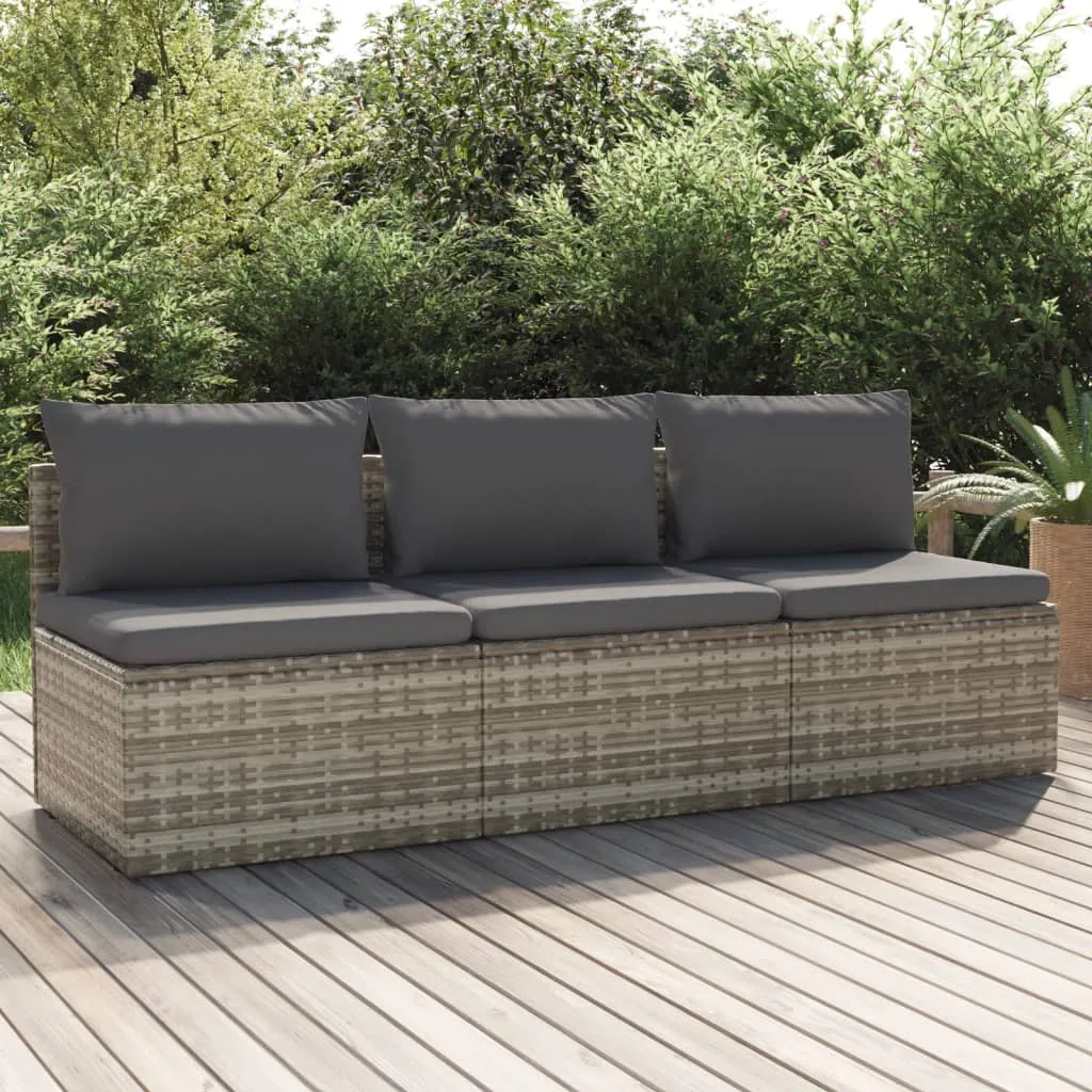 vidaXL Divano da Giardino a 3 Posti con Cuscini in Polyrattan Grigio