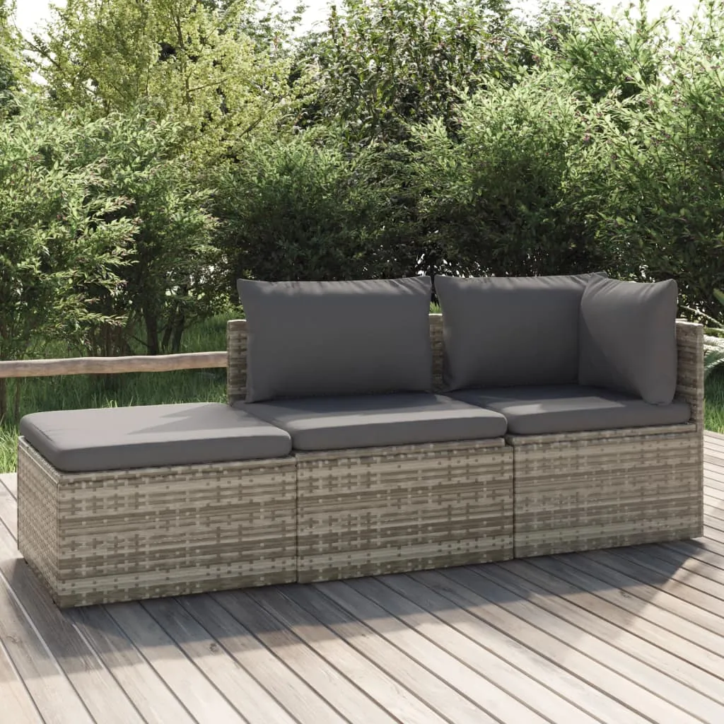 vidaXL Set Divani da Giardino 3 pz con Cuscini in Polyrattan Grigio