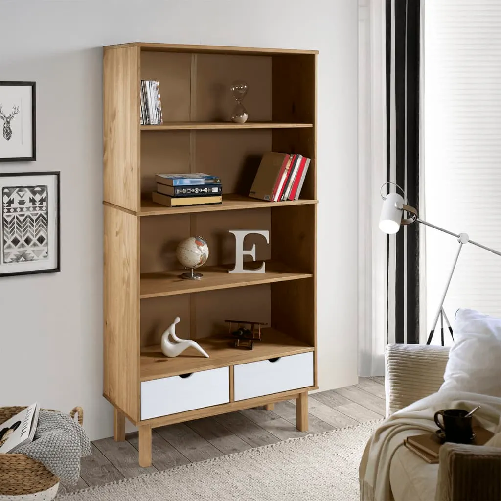 vidaXL Libreria OTTA con 2 Cassetti Marrone e Bianco in Legno di Pino