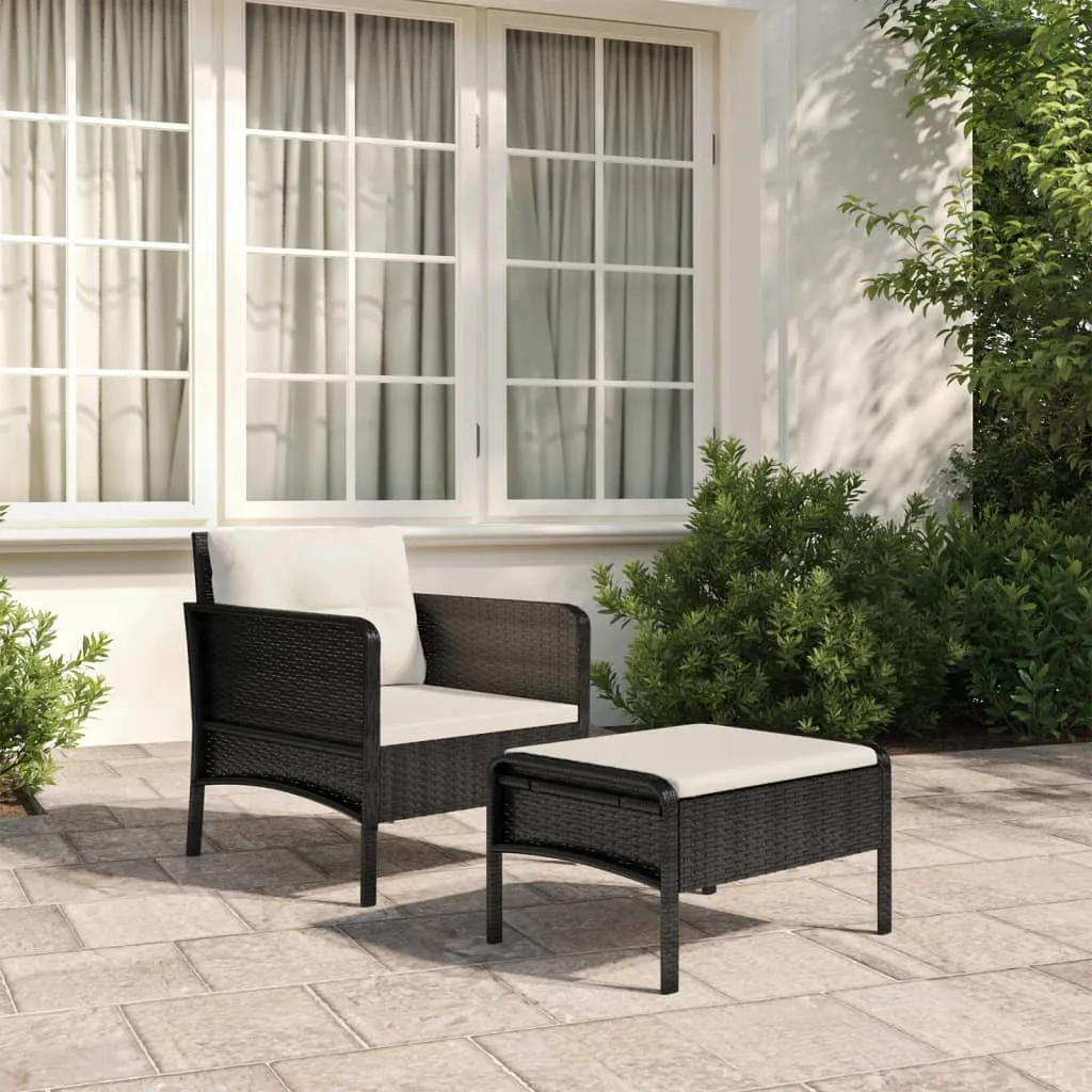 vidaXL Set da Giardino 2 pz con Cuscini Nero in Polyrattan