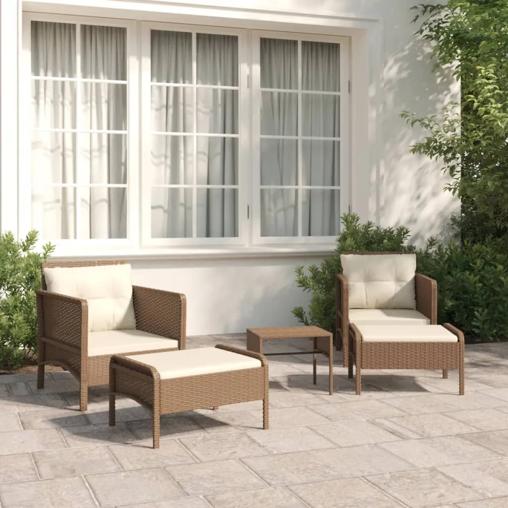 vidaXL Set Divani da Giardino 5 pz con Cuscini Marrone in Polyrattan