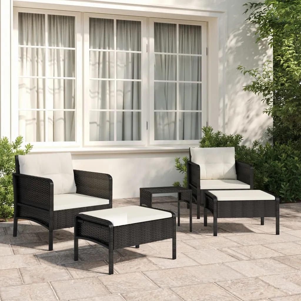 vidaXL Set Divani da Giardino 5 pz con Cuscini Nero in Polyrattan