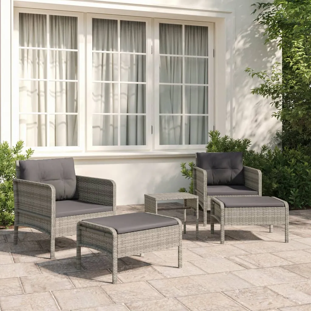 vidaXL Set Divani da Giardino 5 pz con Cuscini in Polyrattan Grigio