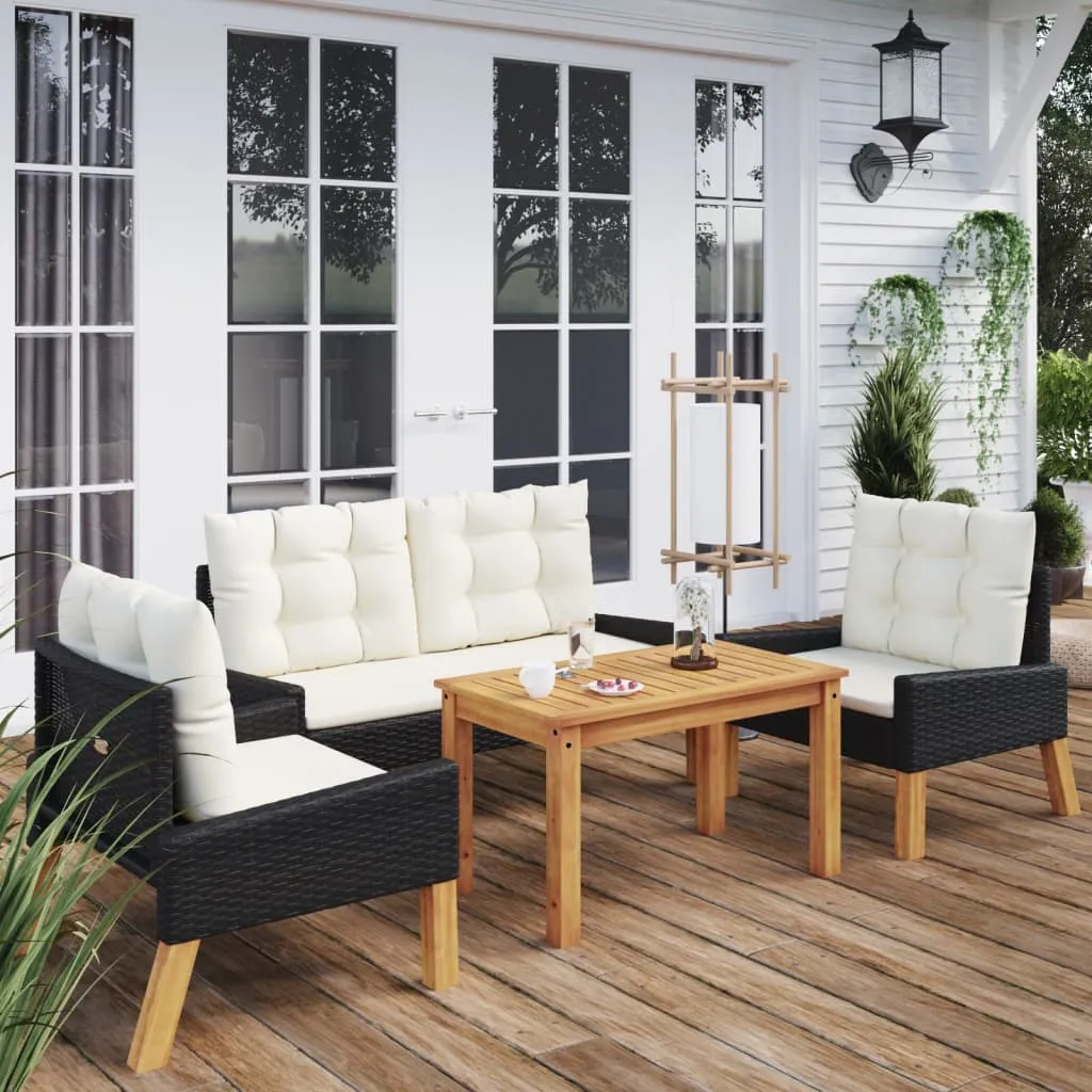 vidaXL Set da Giardino 4 pz con Cuscini in Polyrattan e Legno Massello