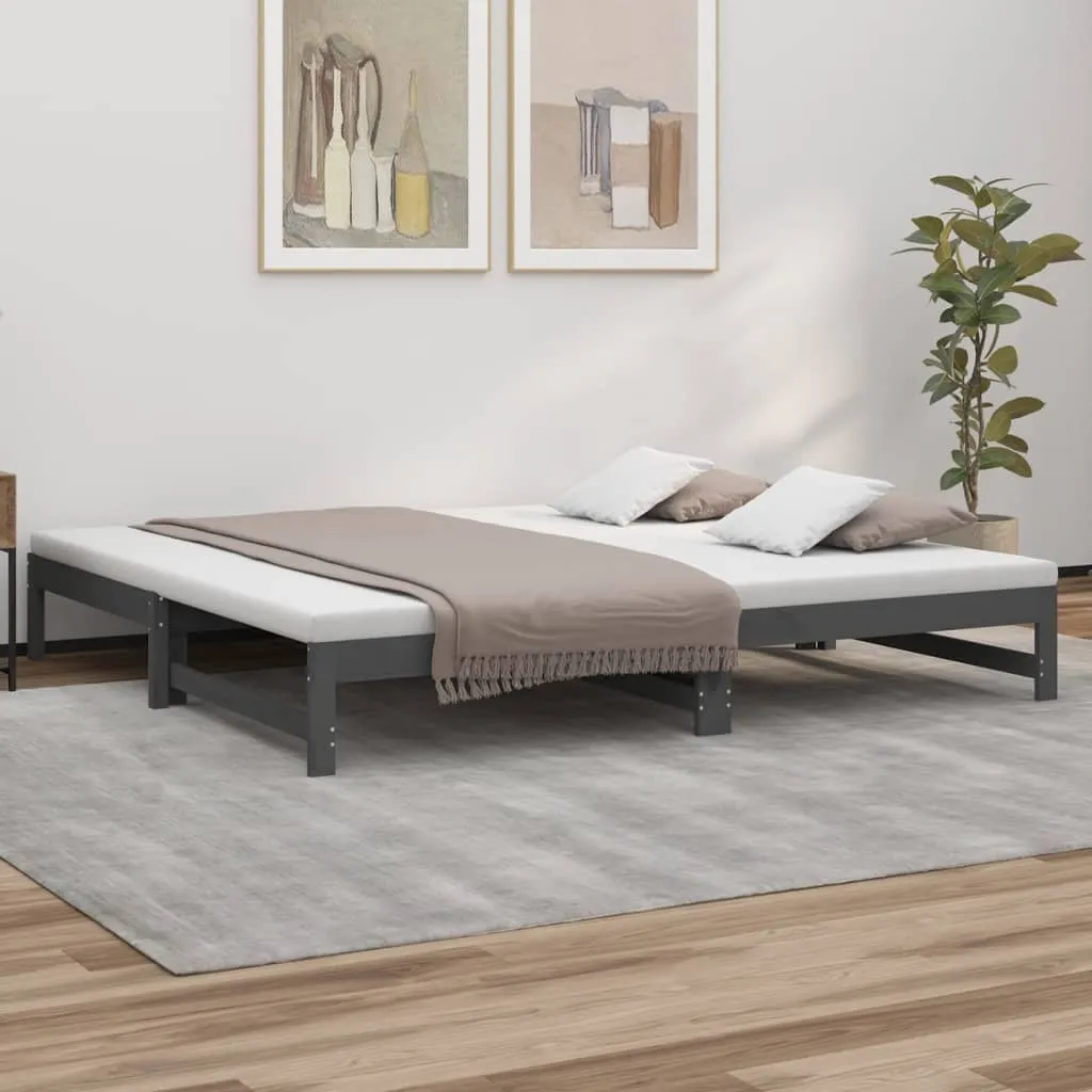 vidaXL Dormeuse Estraibile Grigia 2x(100x200)cm Legno Massello di Pino