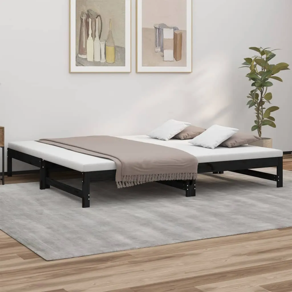 vidaXL Dormeuse Estraibile Nera 2x(100x200) cm Legno Massello di Pino