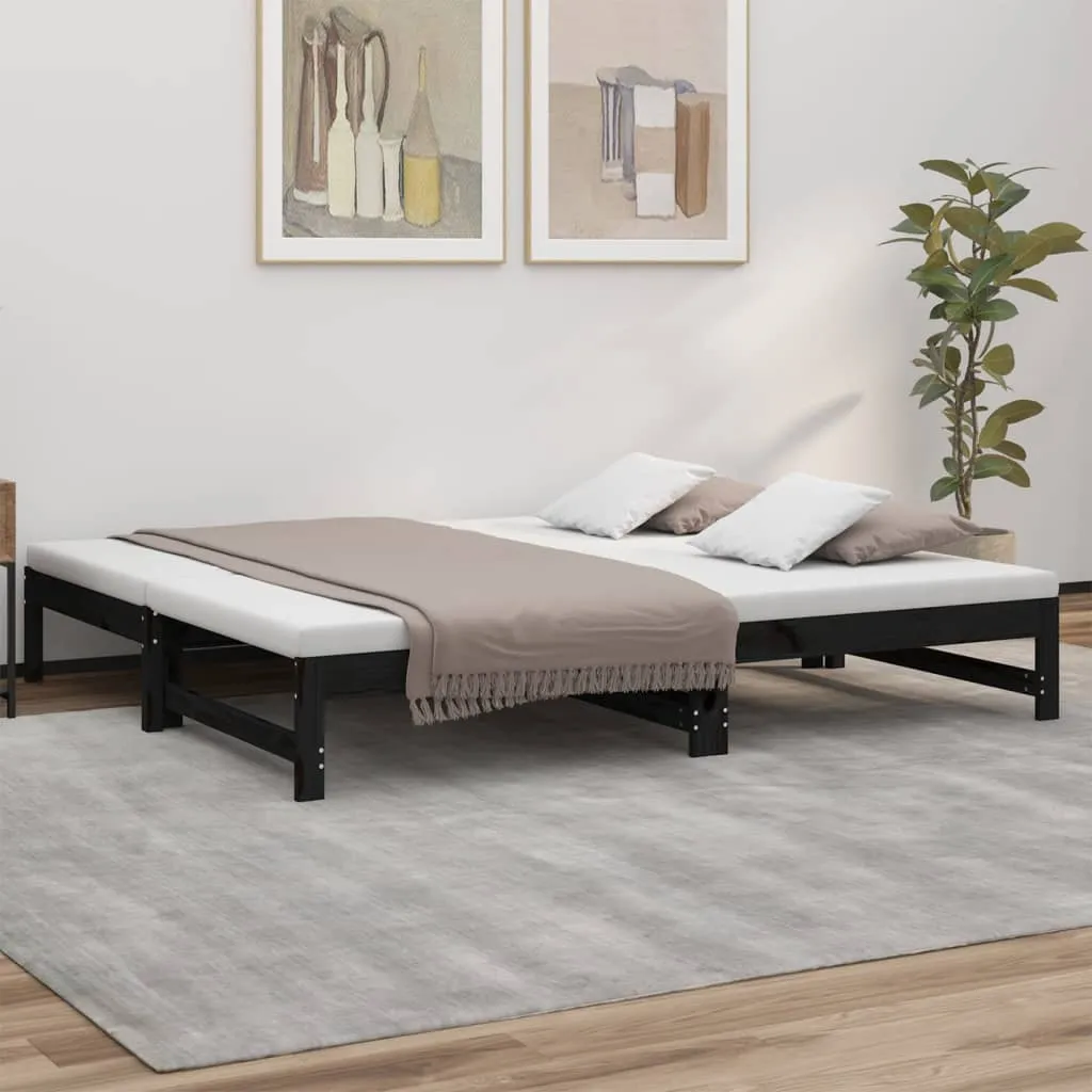 vidaXL Dormeuse Estraibile Nera 2x(90x190) cm Legno Massello di Pino