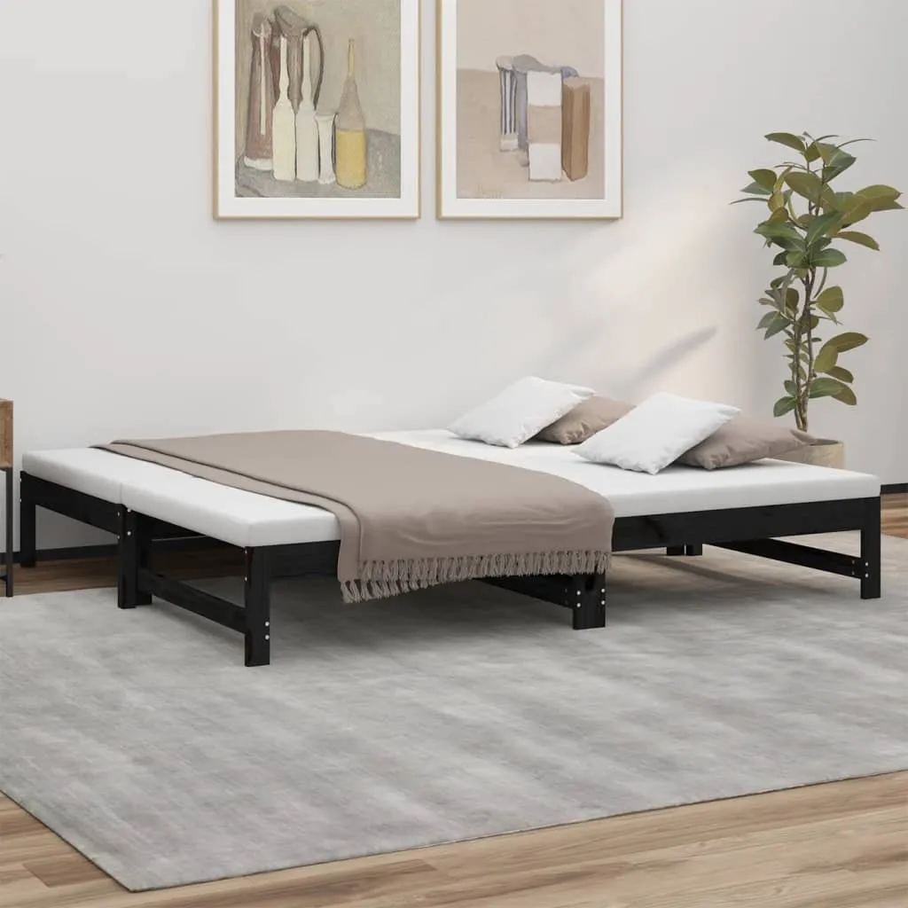 vidaXL Dormeuse Estraibile Nera 2x(75x190) cm Legno Massello di Pino