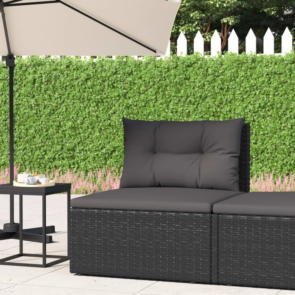 vidaXL Divano Centrale da Giardino con Cuscini in Polyrattan Nero