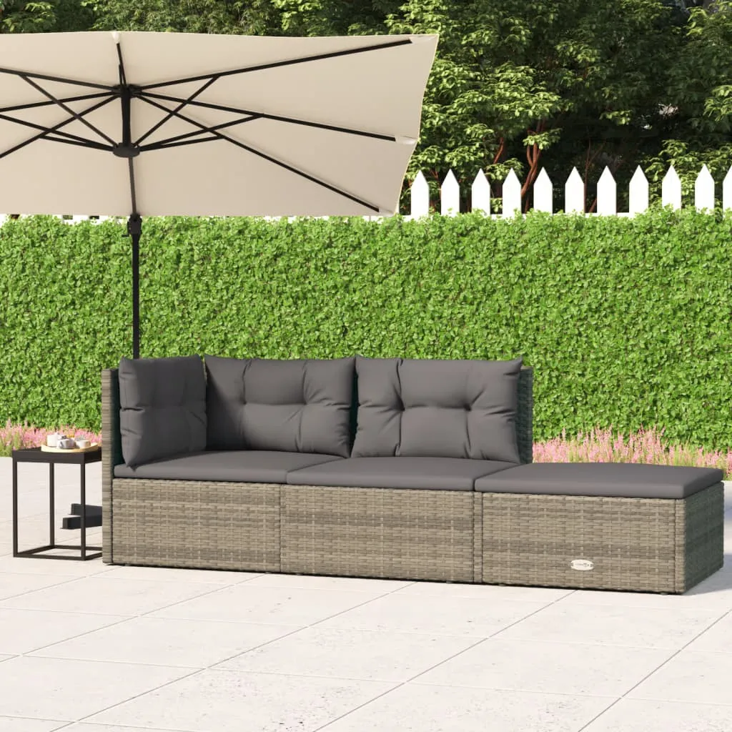 vidaXL Set Divani da Giardino 3 pz con Cuscini in Polyrattan Grigio