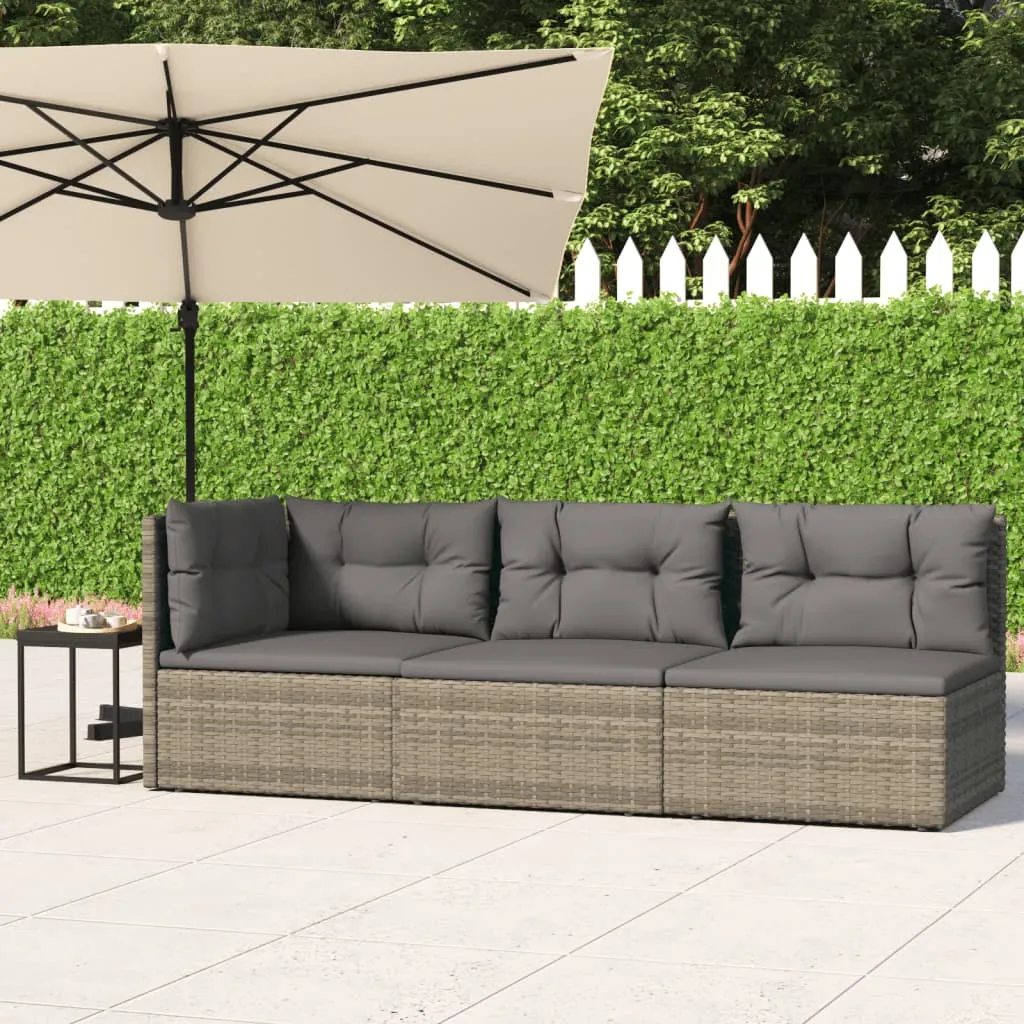 vidaXL Set Divani da Giardino 3 pz con Cuscini in Polyrattan Grigio