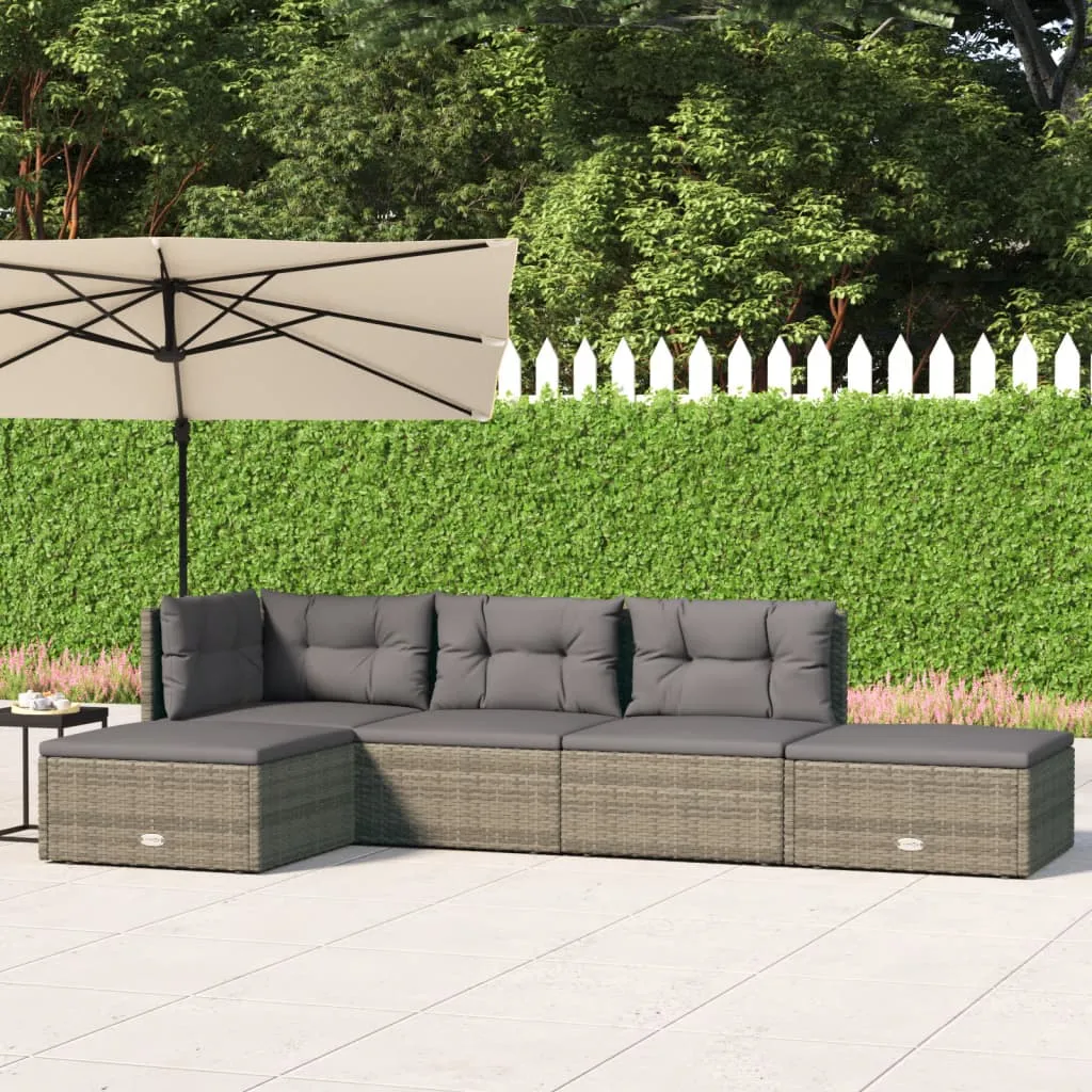 vidaXL Set Divani da Giardino 5 pz con Cuscini in Polyrattan Grigio