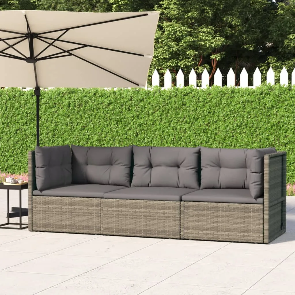 vidaXL Set Divani da Giardino 3 pz con Cuscini in Polyrattan Grigio