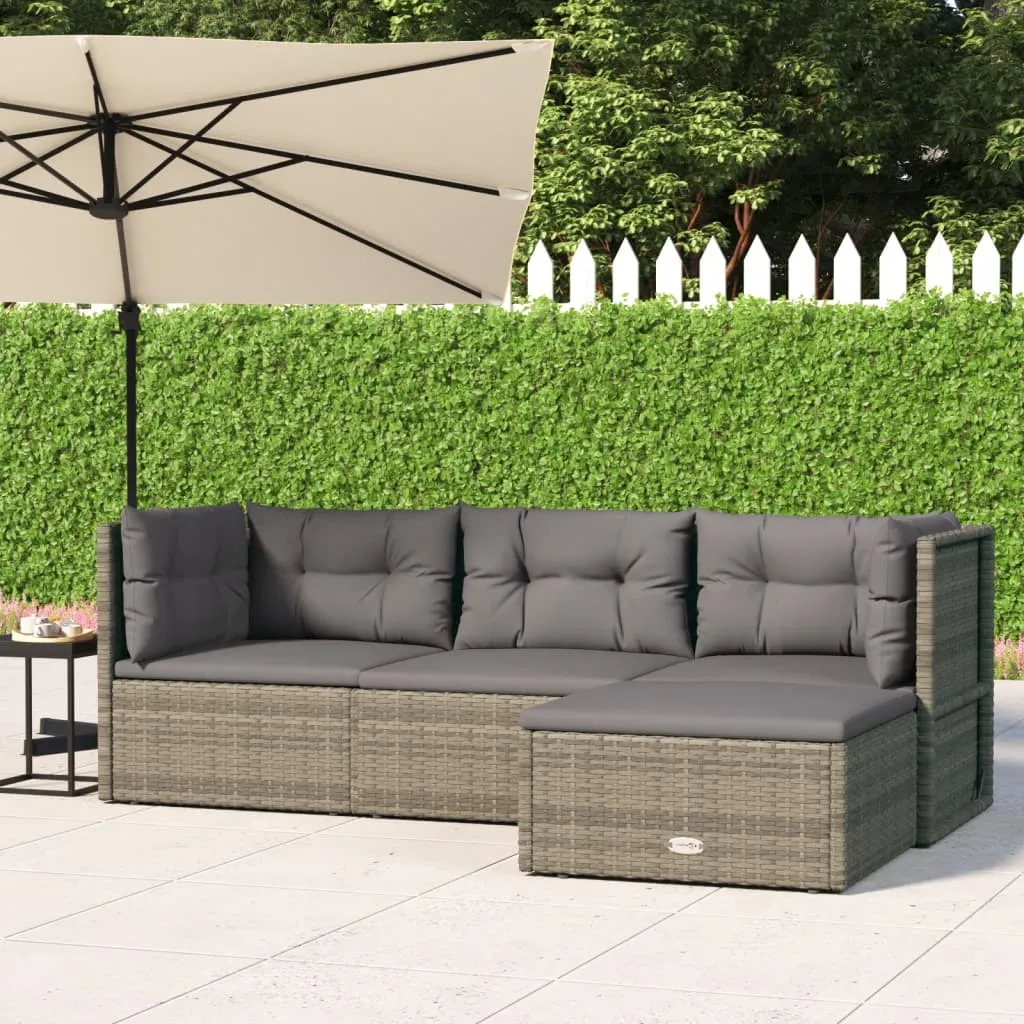 vidaXL Set Divani da Giardino 4 pz con Cuscini in Polyrattan Grigio