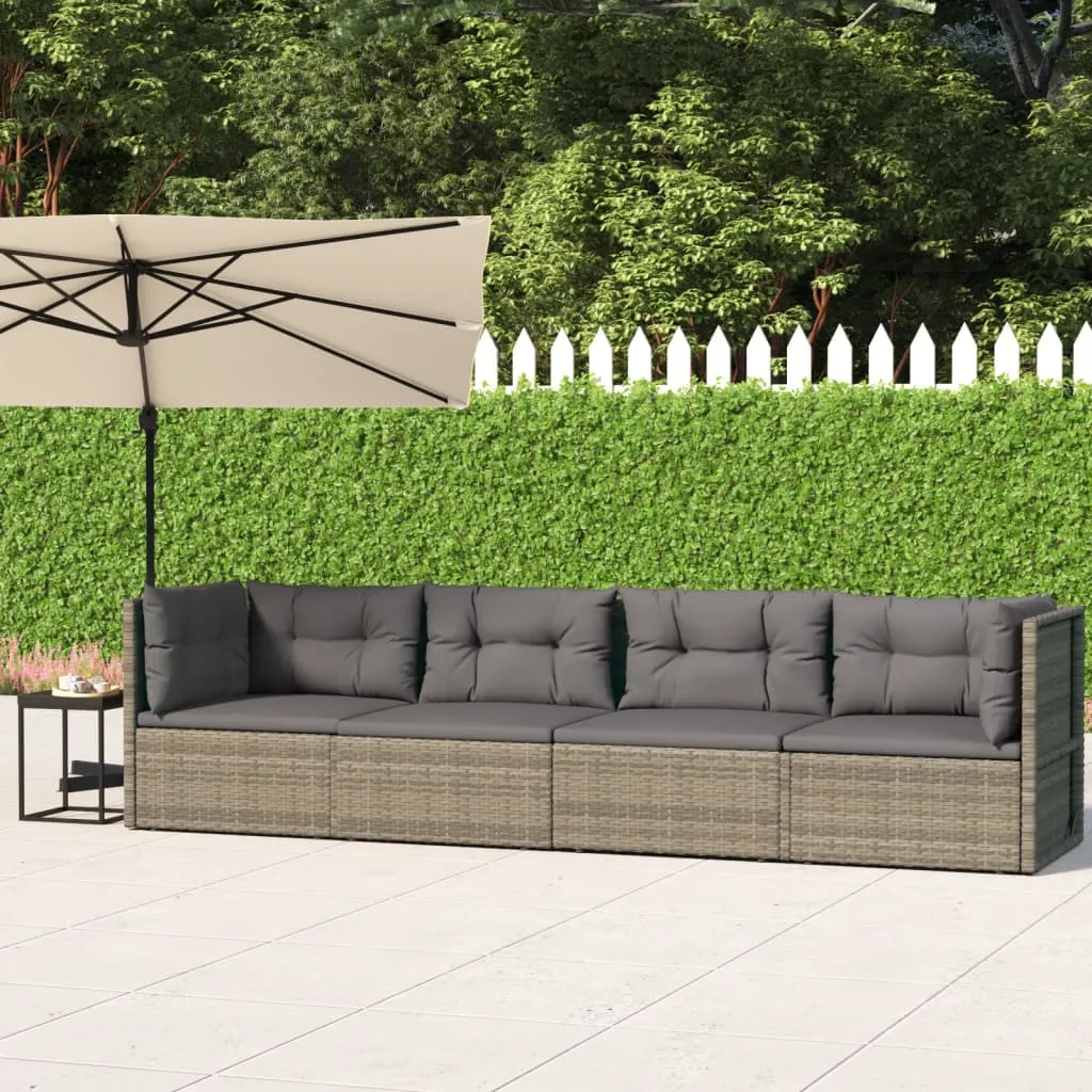 vidaXL Set Divani da Giardino 4 pz con Cuscini in Polyrattan Grigio