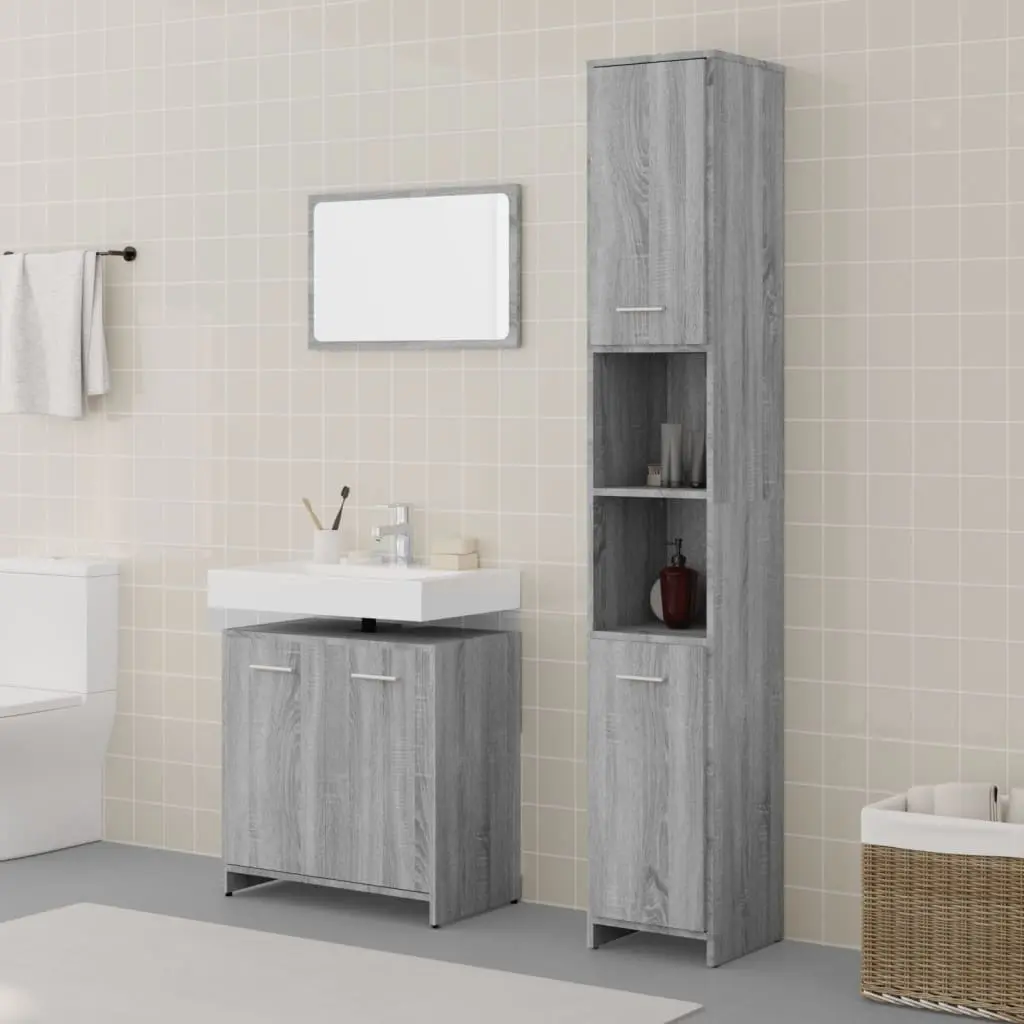 Set Mobili da Bagno 3 pz Grigio Sonoma in Legno Multistrato