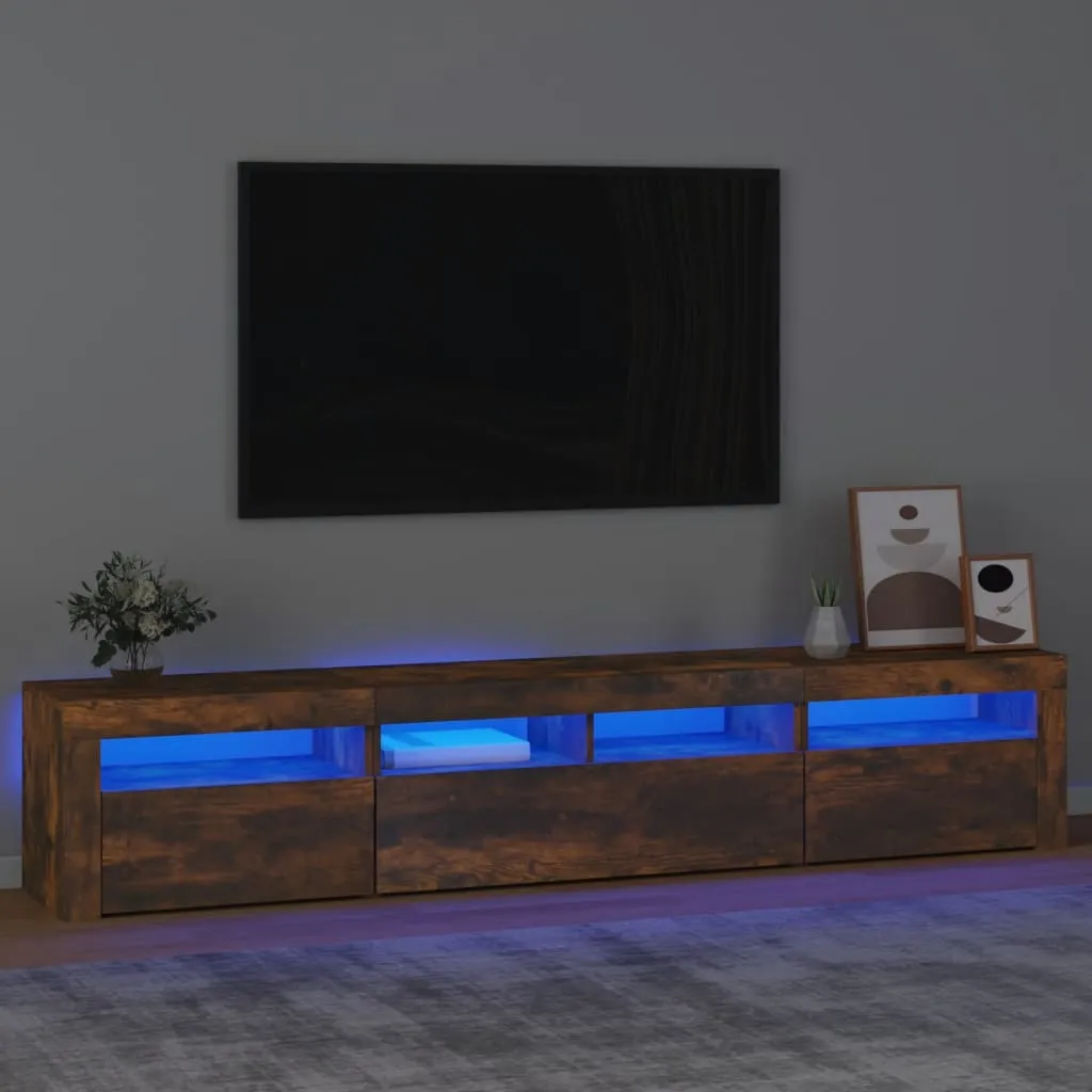 vidaXL Mobile Porta TV con Luci LED Rovere Fumo 210x35x40 cm