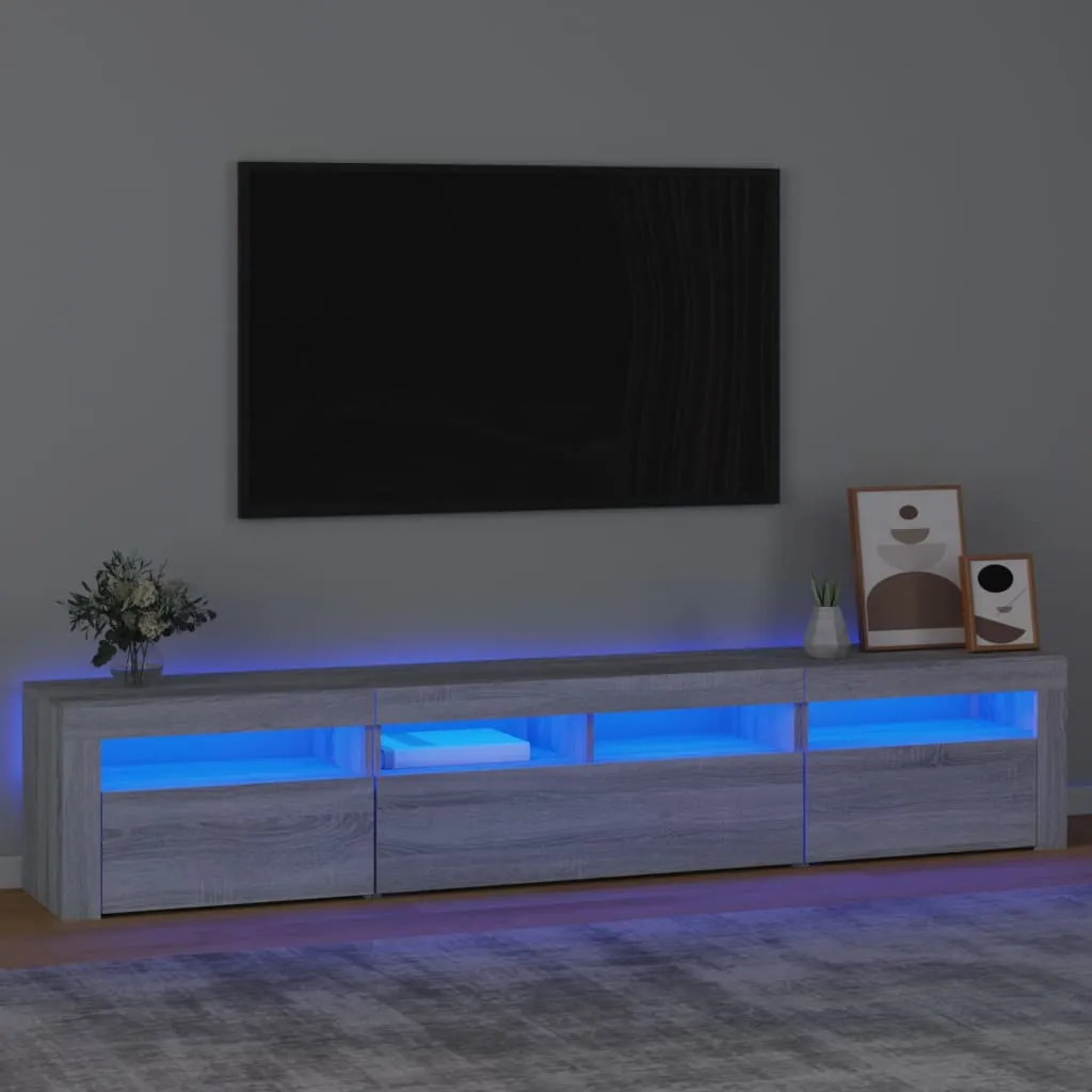 vidaXL Mobile Porta TV con Luci LED Grigio Sonoma 210x35x40 cm