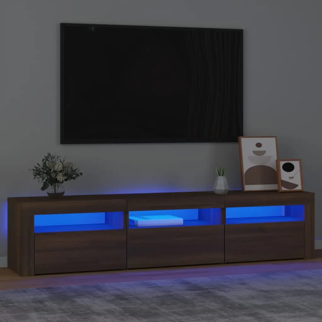 Mobile Porta TV con Luci LED Rovere Marrone 180x35x40 cm