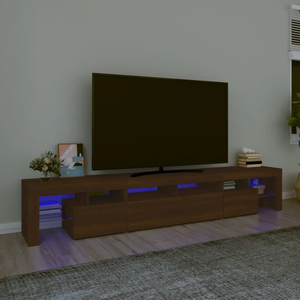 vidaXL Mobile Porta TV con Luci LED Rovere Marrone 230x36,5x40 cm