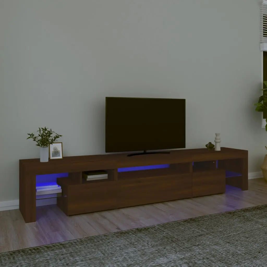 Mobile Porta TV con Luci LED Rovere Marrone 215x36,5x40 cm