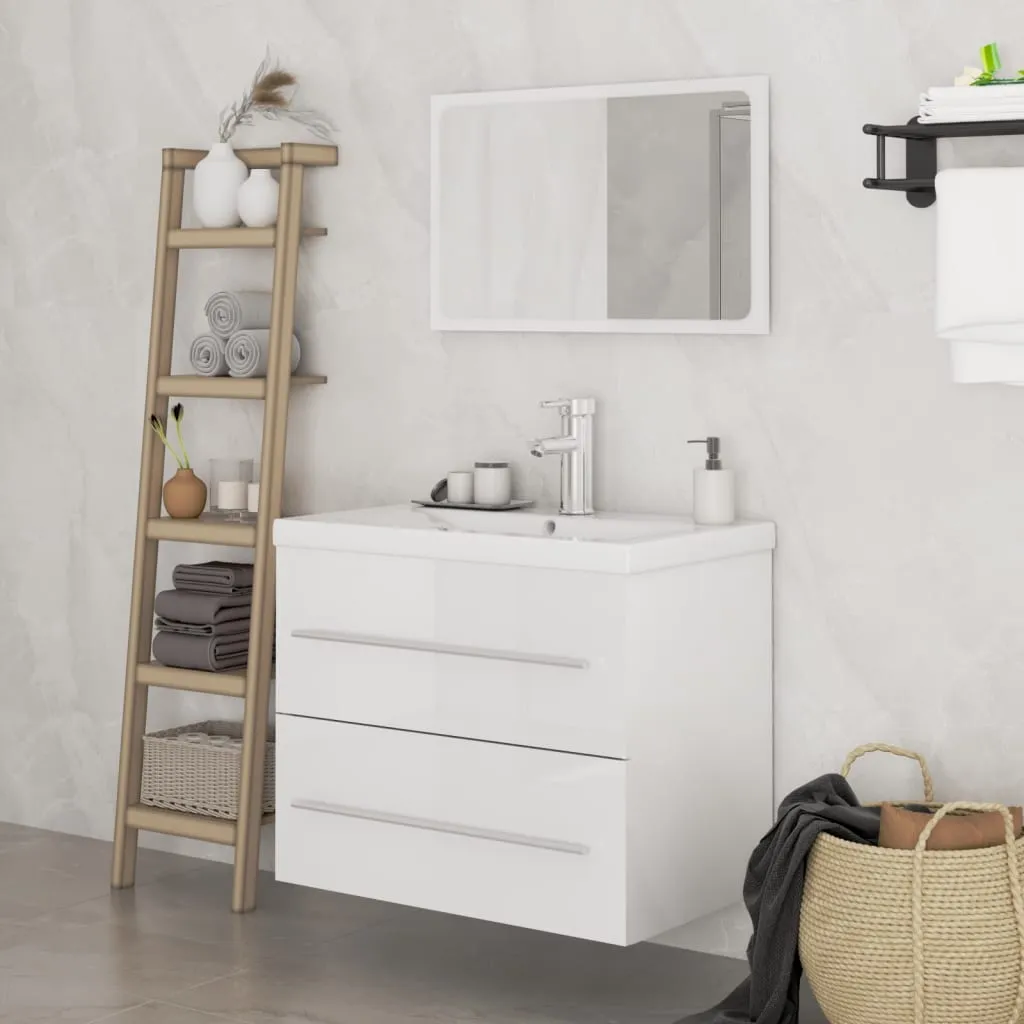 vidaXL Set Mobili da Bagno 3 pz Bianco Lucido