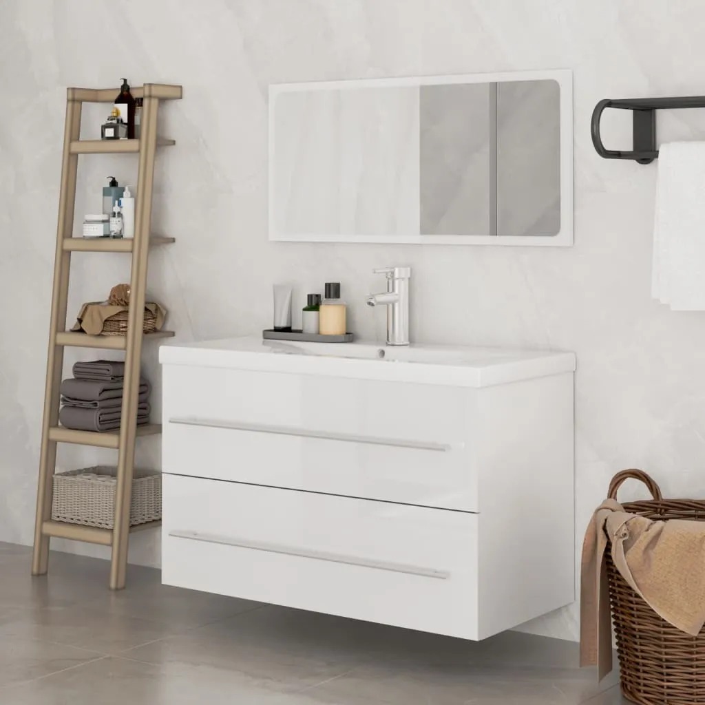 vidaXL Set Mobili da Bagno 3 pz Bianco Lucido