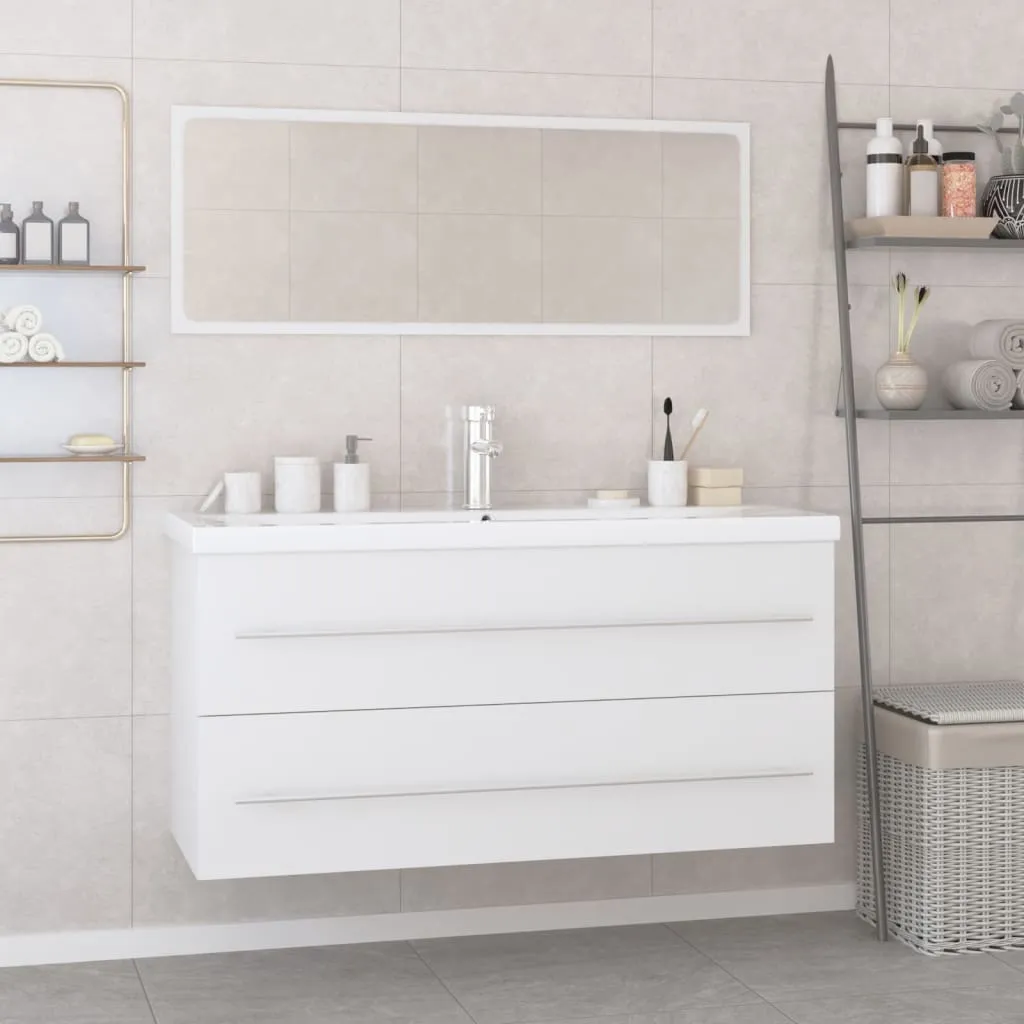 vidaXL Set Mobili da Bagno Bianco in Legno Multistrato