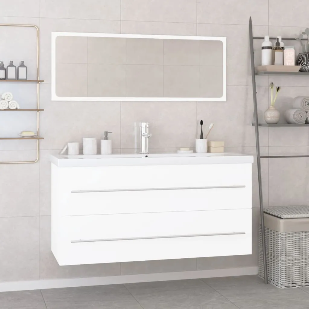 vidaXL Set Mobili da Bagno Bianco Lucido in Legno Multistrato