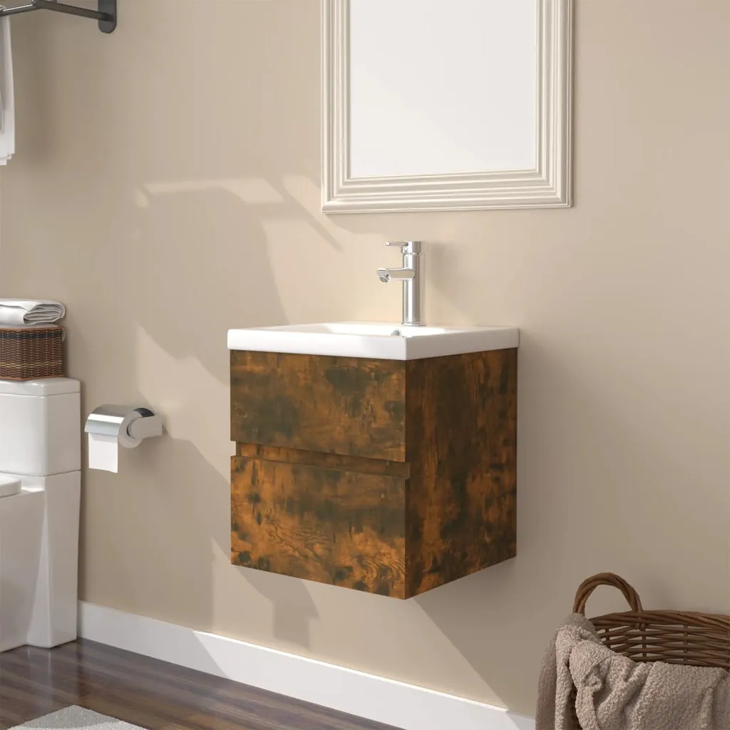 vidaXL Mobile Bagno con Lavabo Integrato Rovere Fumo Legno Multistrato