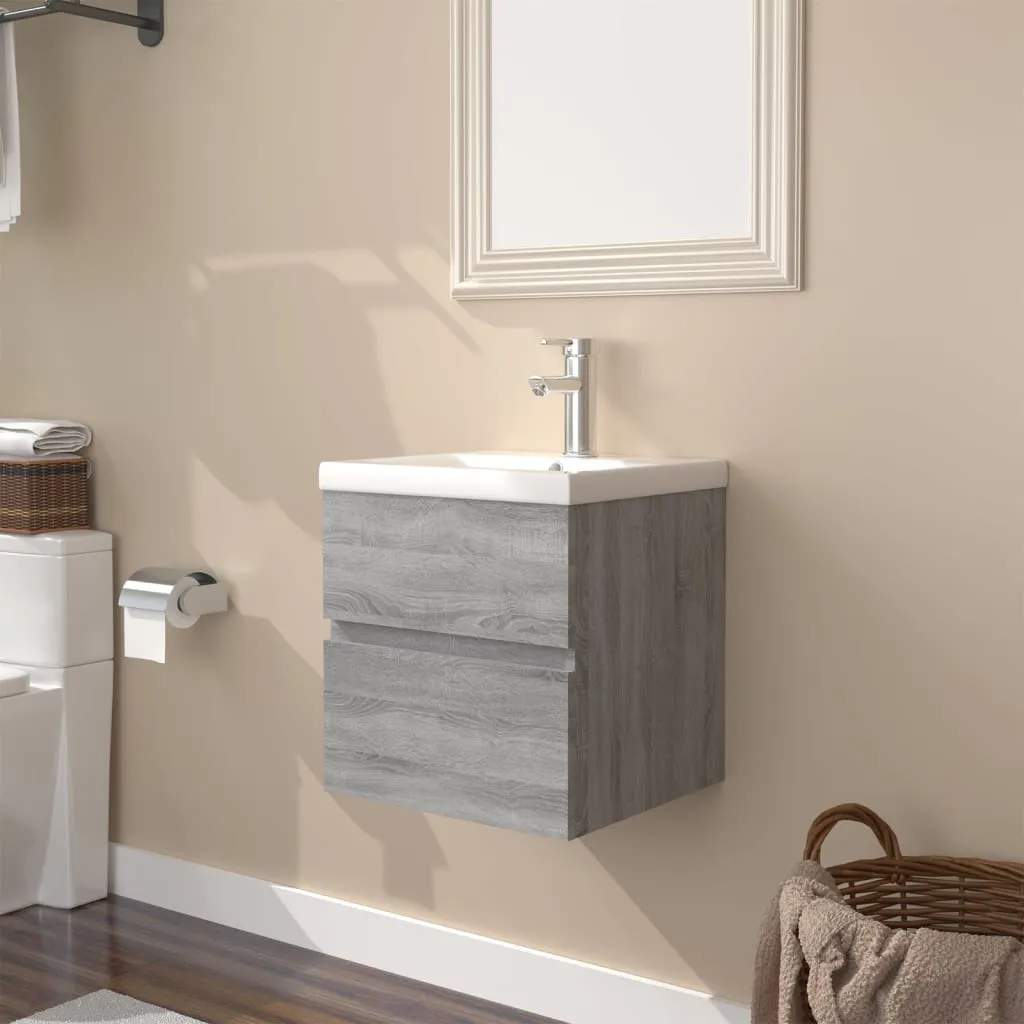 vidaXL Mobile Bagno e Lavabo Integrato Grigio Sonoma Legno Multistrato