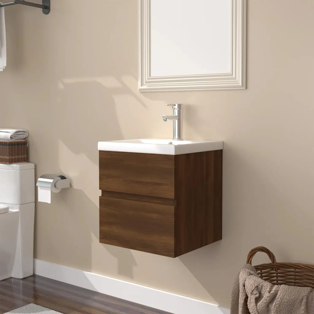 vidaXL Mobile Bagno Lavabo Integrato Rovere Marrone Legno Multistrato