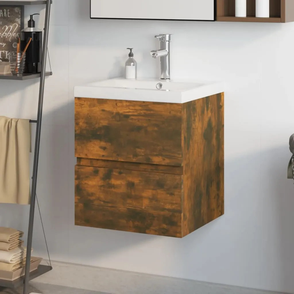 vidaXL Mobile Bagno con Lavabo Integrato Rovere Fumo Legno Multistrato