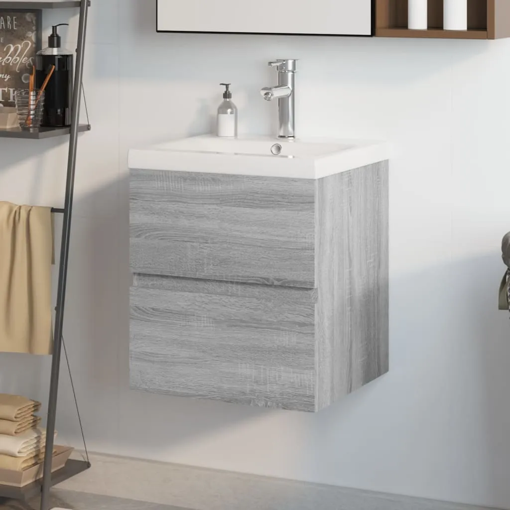 vidaXL Mobile Bagno e Lavabo Integrato Grigio Sonoma Legno Multistrato