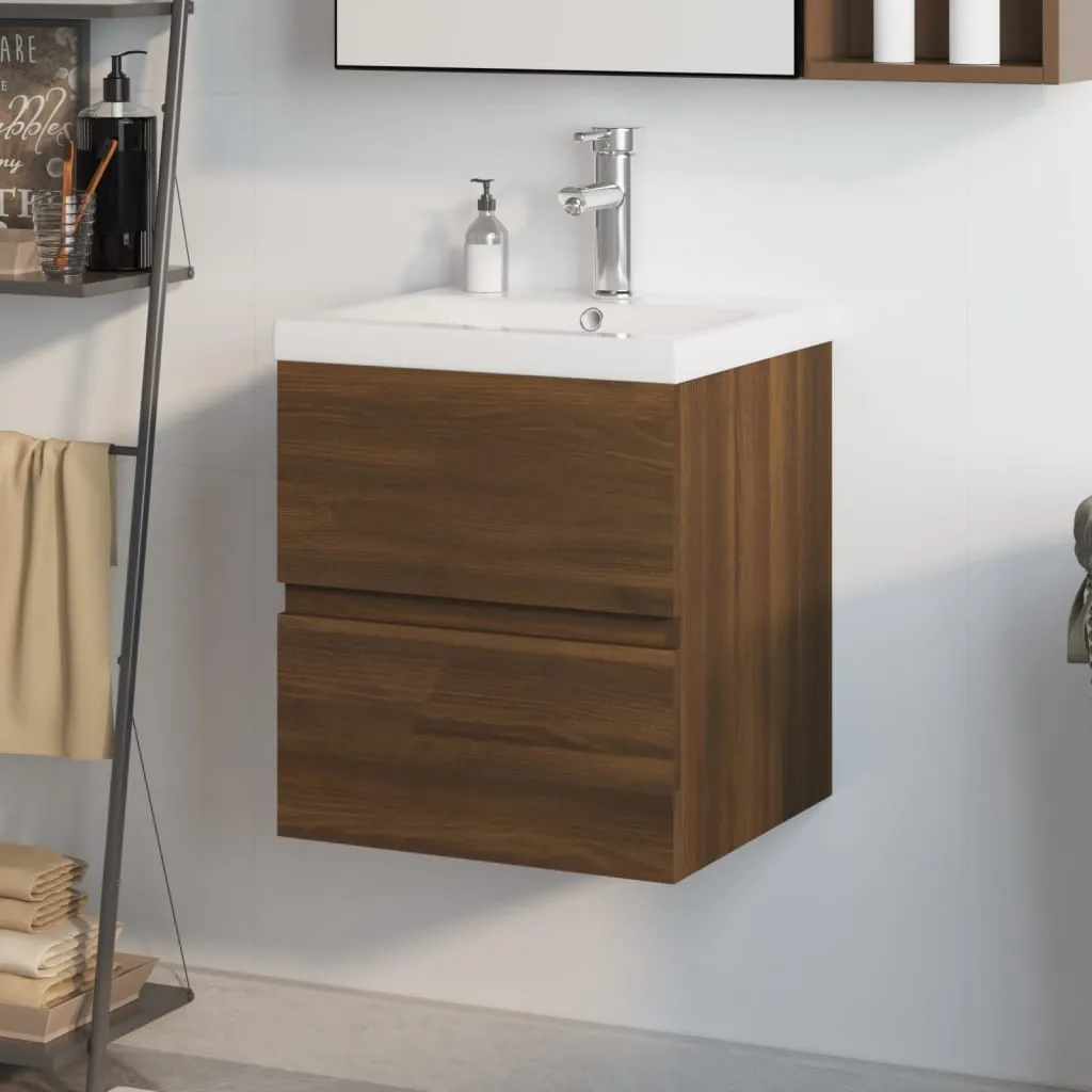 vidaXL Mobile Bagno Lavabo Integrato Rovere Marrone Legno Multistrato