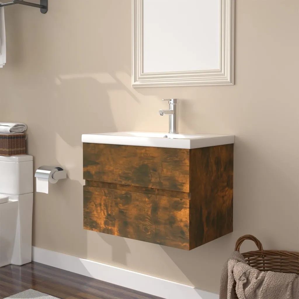 vidaXL Mobile Bagno con Lavabo Integrato Rovere Fumo Legno Multistrato