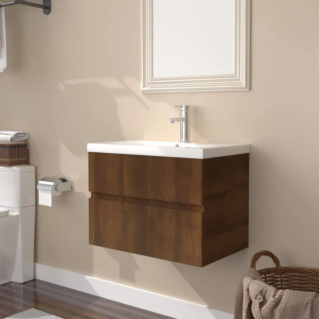 vidaXL Mobile Bagno Lavabo Integrato Rovere Marrone Legno Multistrato