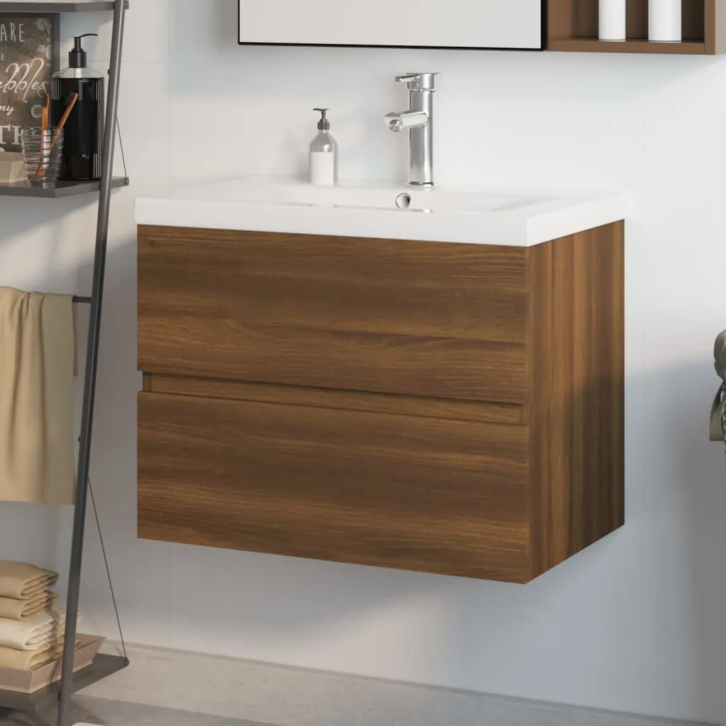 vidaXL Mobile Bagno Lavabo Integrato Rovere Marrone Legno Multistrato