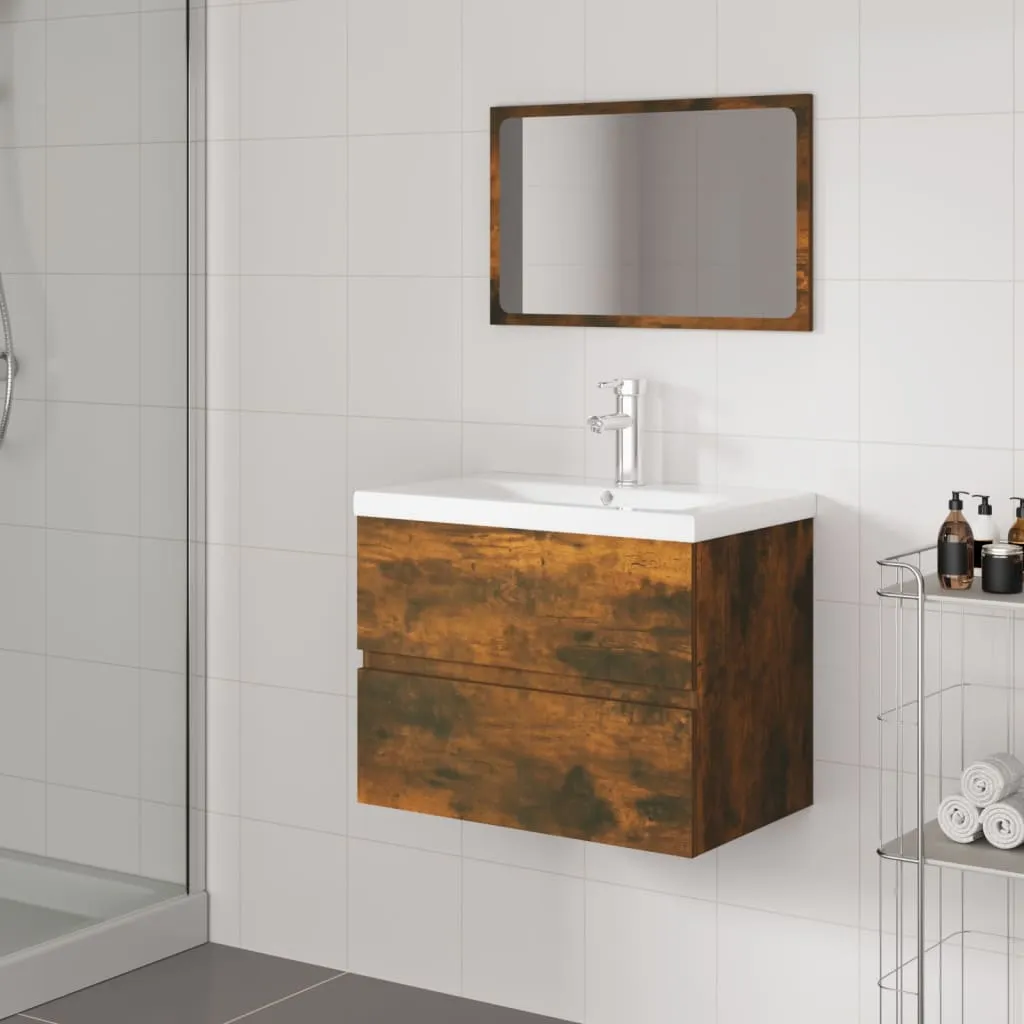 vidaXL Set di Mobili da Bagno Rovere Fumo in Legno Multistrato