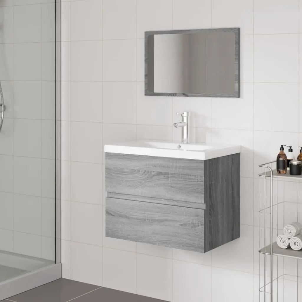 Set di Mobili da Bagno Grigio Sonoma in Legno Multistrato