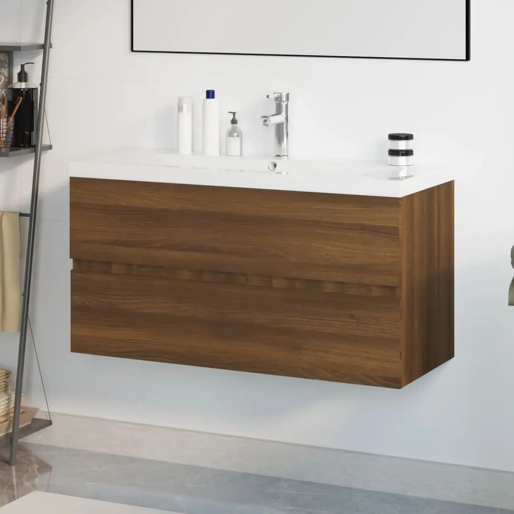 vidaXL Mobile Bagno Lavabo Integrato Rovere Marrone Legno Multistrato