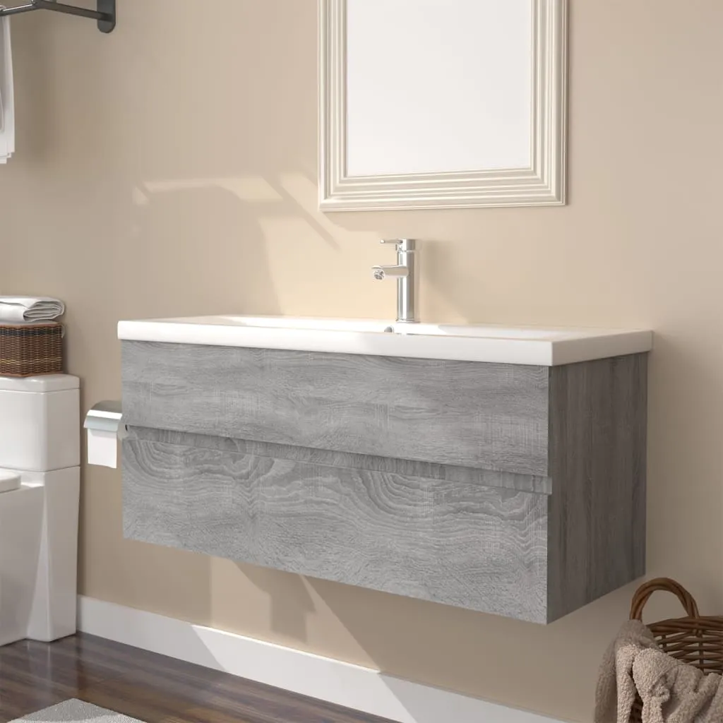 vidaXL Mobile Bagno e Lavabo Integrato Grigio Sonoma Legno Multistrato