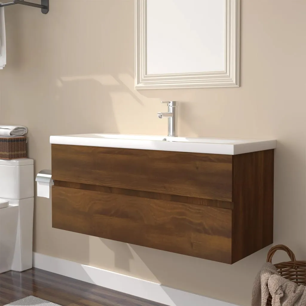 vidaXL Mobile Bagno Lavabo Integrato Rovere Marrone Legno Multistrato