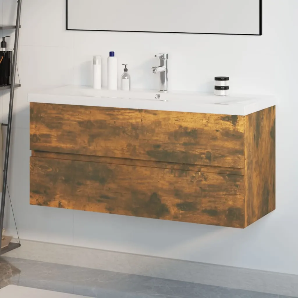 vidaXL Mobile Bagno con Lavabo Integrato Rovere Fumo Legno Multistrato