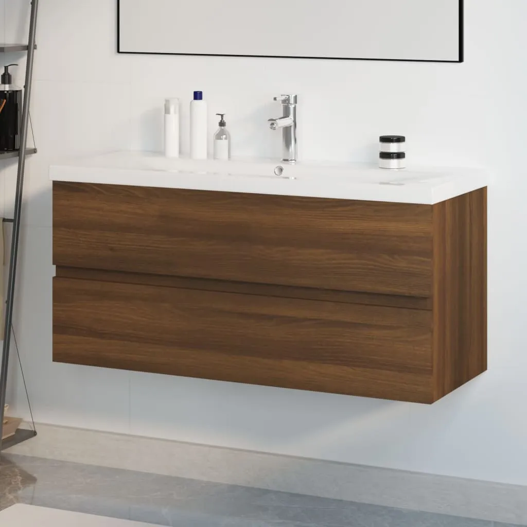 vidaXL Mobile Bagno Lavabo Integrato Rovere Marrone Legno Multistrato