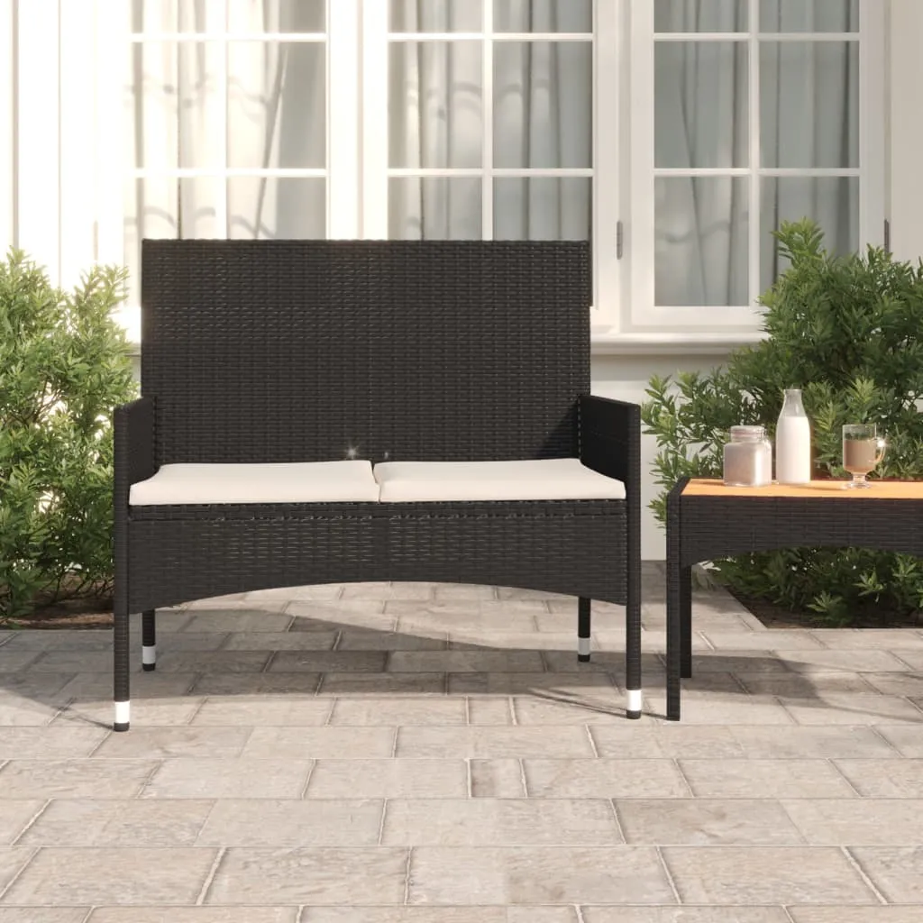 vidaXL Panca da Giardino a 2 Posti con Cuscini in Polyrattan Nero