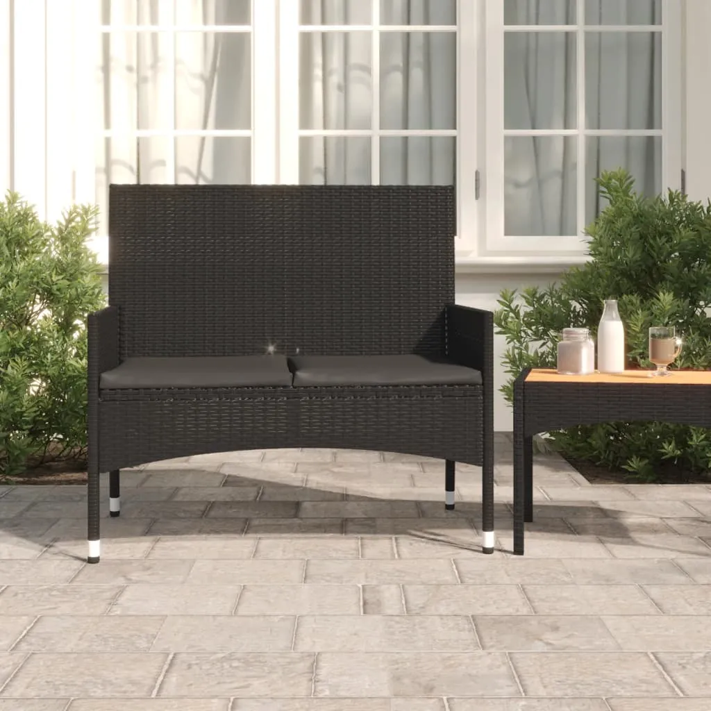 vidaXL Panca da Giardino a 2 Posti con Cuscini in Polyrattan Nero